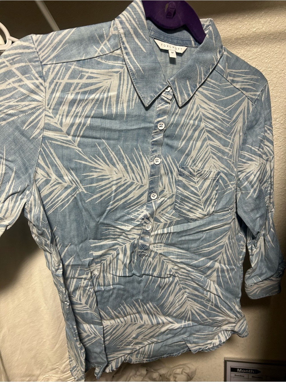 Foxcroft Blue and White Palm-Print Button-Down Shirt